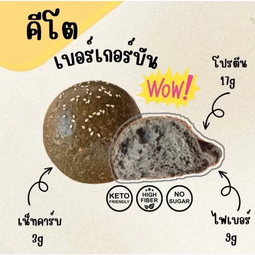 ขนมปังบันเบอร์เกอร์ชาโคล