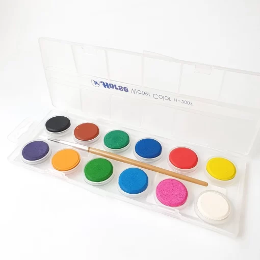 สีน้ำแบบก้อน 12 สี + พู่กัน