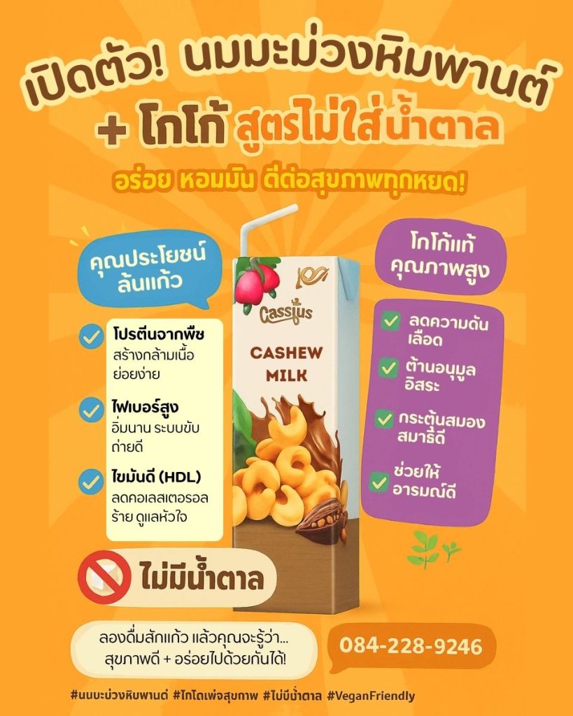 นมมะม่วงหิมพานต์ + โกโก้ สูตรไม่ใส่น้ำตาล