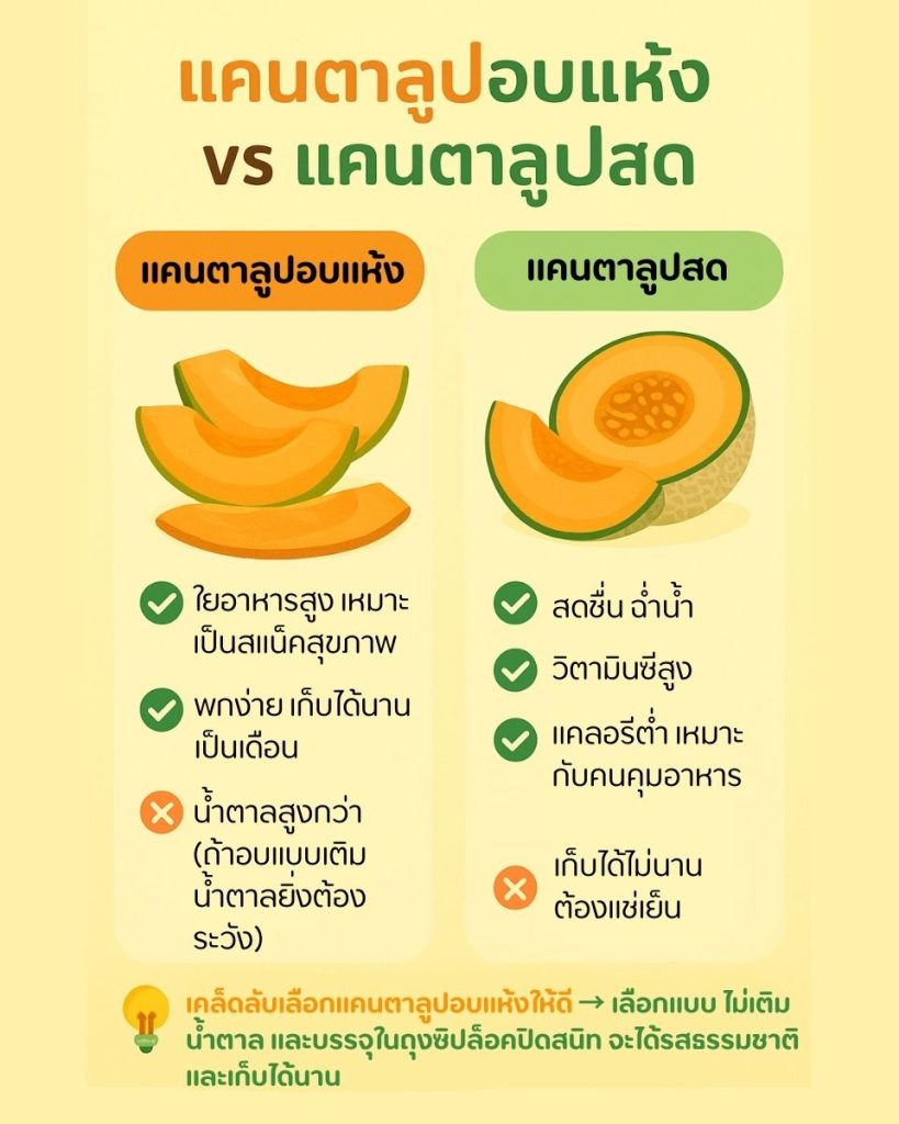 แคนตาลูปอบแห้ง vs แคนตาลูปสด